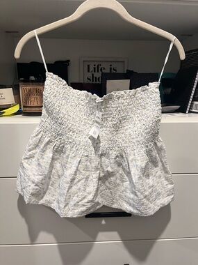 Cotton-On Smocked White Floral Peplum Cami Top